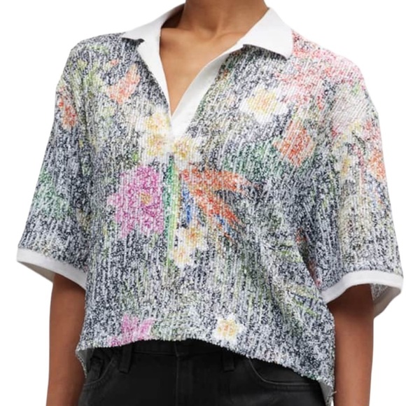 IN‎ THE MOOD FOR LOVE Williams Sequin Floral Top Ladies Large - Picture 1 of 16